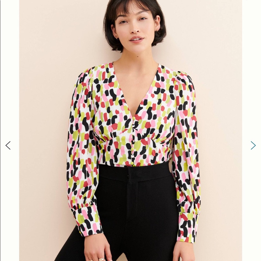 Anthropologie Glamorous Abstract Spot Blouse S LN